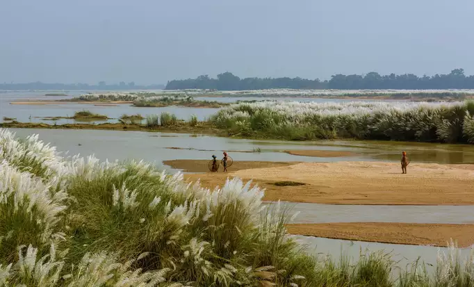 Fishermen fishing in the Bengal flood plain.